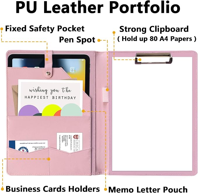 Portfolio Folder Padfolio with A4 Clipboard, PU Leather Portfolio Clipboard - Image 2