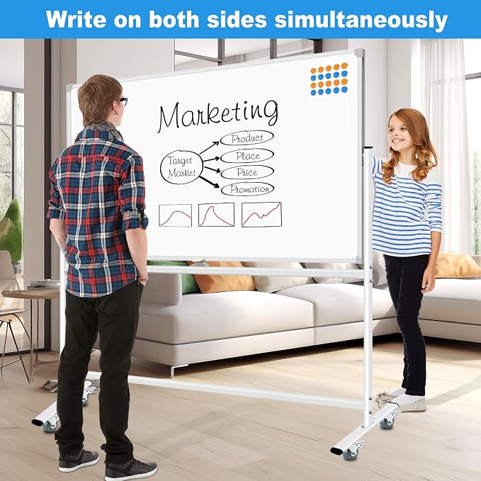 BSTPCOO Double-Sided Mobile Whiteboard 48 x 36, Rolling Magnetic Board - Image 3