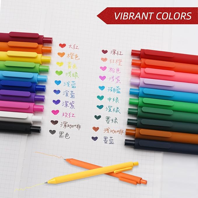 Kaco PURE Colored Gel Pens 0.5mm 20 Pieces Set Colorful Multi-color Ink Fine Point Comfort Grip Quick Drying Pens for Journaling Note Taking-DeskLoop Office