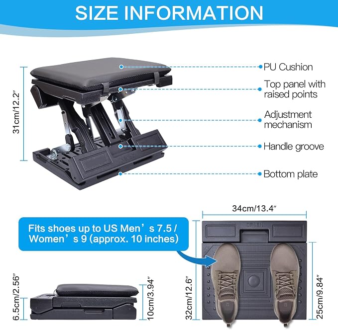 Scalebeard Foot Rest for Under Desk at Work, Height Adjustable Infinite Angle - Image 6