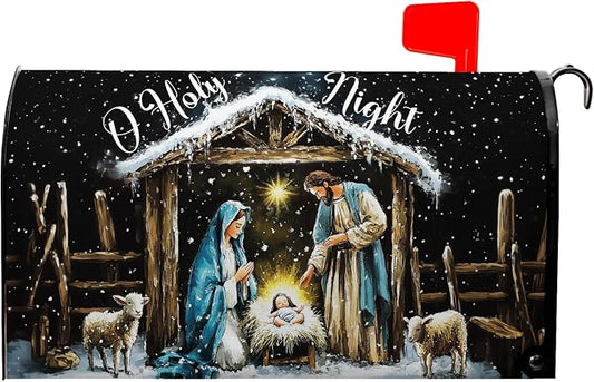 Merry Christma Winter Mailbox Cover Winter Xmas Birth of Jesus Nativity Scene by farg