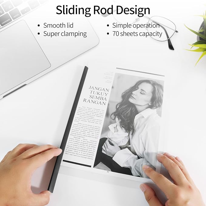 10 Sliding Bar Report Covers A4 Letter Holds 70 Sheets Black | Sliding Bar - Image 5