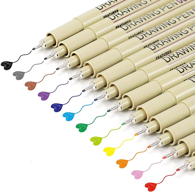 Muchcute 05 Micro Fineliner Drawing Art Pens: 12 Colors 0.45mm Extra Fine Point - Image 2