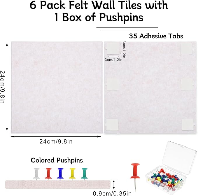 Thboxes Large Cork Board 28" x 19", 6 Pack Felt Wall Tiles - Image 3