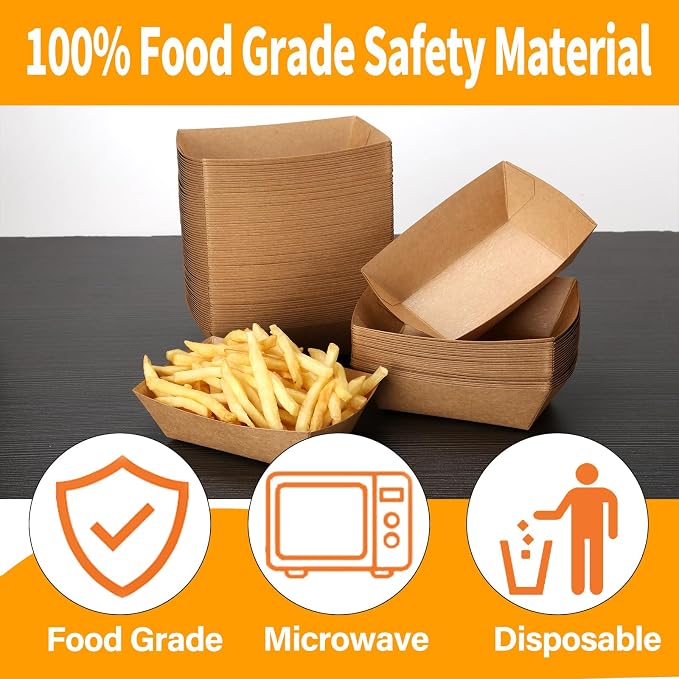 2lb Paper Food Boats, Kraft Paper Food Nacho Trays Disposable Take Out Food - Image 5