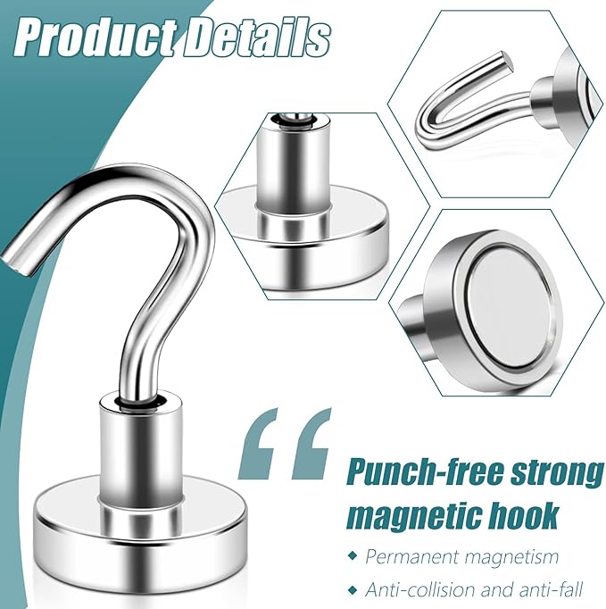 MAGXCENE 100 Pack Magnetic Hooks Heavy Duty 25 lbs Strong Rare Earth Magnet - Image 3