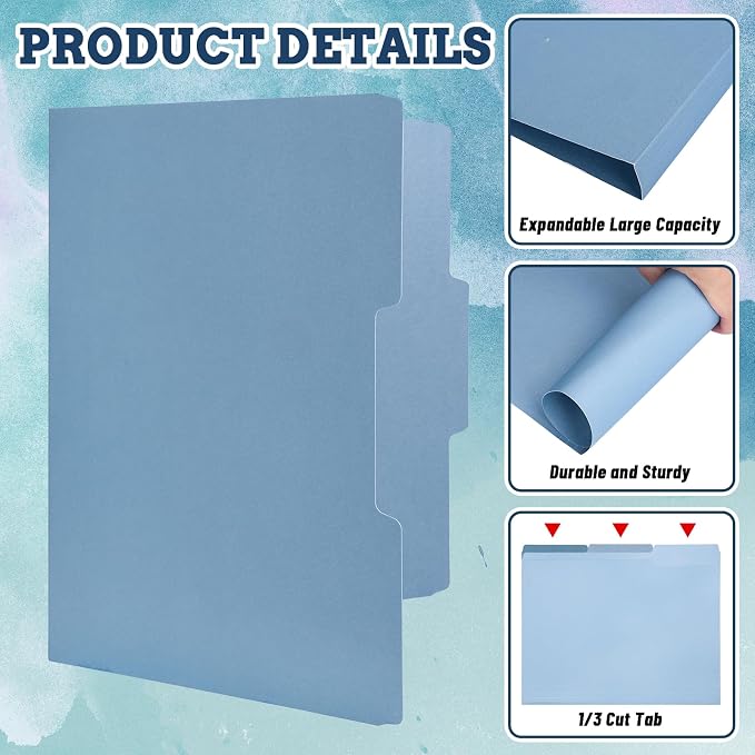 Whaline 24 Pack Dusty Blue File Folders Letter Size 6 Colors Gradient Blue File - Image 3