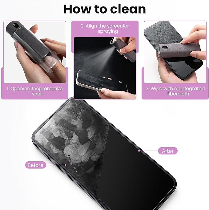 Screen Cleaner, Touch Screen Mist Cleaner, Cell Phone, Laptop and Tablet Screen, 3-in-1 Spray and Microfiber Cloth, Refillable with Water, Alcohol, Sanitizer (Pink -0.35oz)-DeskLoop Office