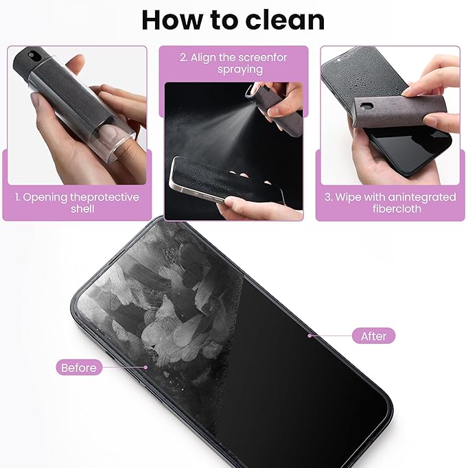 2 Pcs Screen Cleaner Kit, 3-in-1 Touchscreen Mist Cleaner Spray Bottle Tool & Microfiber Cloth for Phone/Laptop/Tablet/TV/Monitor/Car Screens(Pink+Grey)-DeskLoop Office