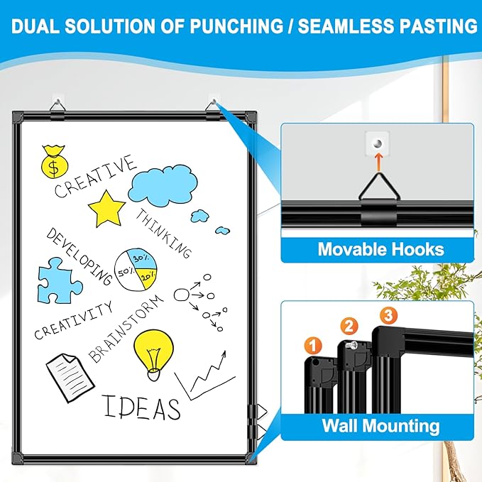 H-Qprobd 36"x24" White Board for Wall Double-Sided Magnetic Dry Erase Board with Black Aluminum Frame, Presentation Whiteboard Suitable for Home, Office, Classroom & Kitchen-DeskLoop Office