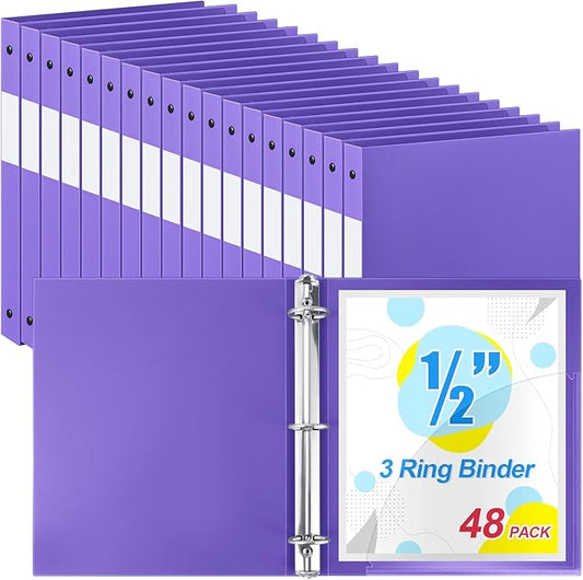 Henoyso 48 Pcs 3 Ring Binder 1/2'' Round Fits Letter Size 8. 5'' x 11'' Paper Plastic Flexible Binder Holds 100 Sheets with 1 Pockets Versatile Organizer for Office Home School (Purple)-DeskLoop Office