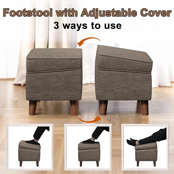 Foot Rests with Adjustable Cover, BOGO, Storage Ottoman Dorm, Footstool and Sitting Stool, Ottoman Foot Stool Set for Living Room, Bedroom, Dorm, Brown-DeskLoop Office