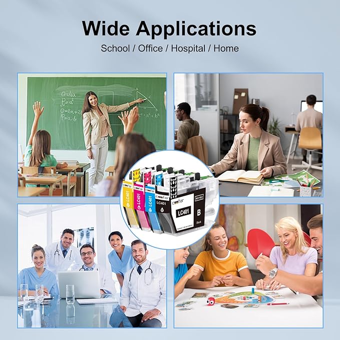 LC401XL Ink cartridges Compatible Replacement for Brother MFC-J1010DW MFC-J1170DW MFC-J1012DW Printers(4 Pack, BK/C/M/Y)-DeskLoop Office