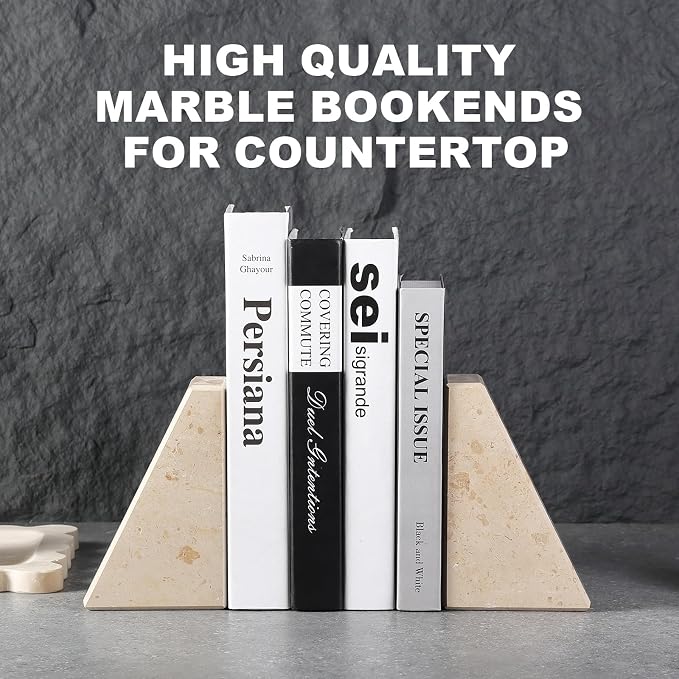 Karibiber Marble Bookends for Heavy Books, Decorative Book Ends for Shelves - Image 2