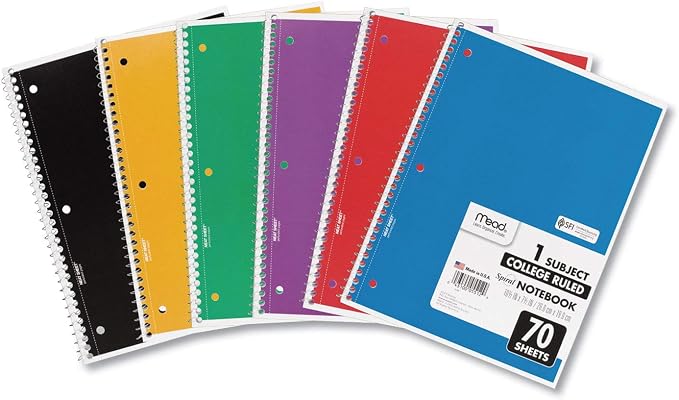 Mead Spiral Notebook, 1 Subject, College Ruled Paper, 7-1/2" x 10-1/2" by Mead