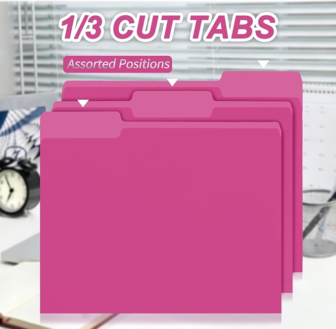 100 Packs Pink File Folder, 1/3-Cut Tabs, Manilla File Folders Letter Size - Image 3