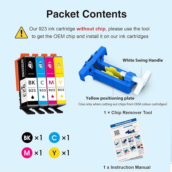 923 Ink Cartridges Combo Pack Without Chip Replacement for HP 923 Ink Cartridges for hp Printers Work for HP OfficeJet 8130e 8135e 8138e 8139e 8130 OfficeJet 8120 8122e 8123 Printer,4 Pack-DeskLoop Office