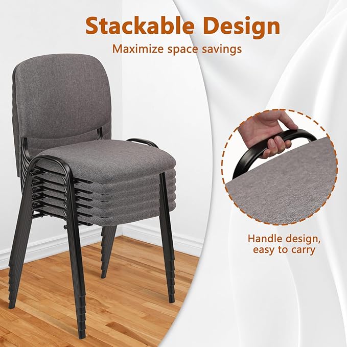 CLATINA Set of 10 Stackable Waiting Room Chairs, Armless No Wheels Reception Chair with Upholstered Seat, Guest Chairs for Conference, Breakroom, Lobby, Events, Church, School, Hall, Hotel (Grey)-DeskLoop Office