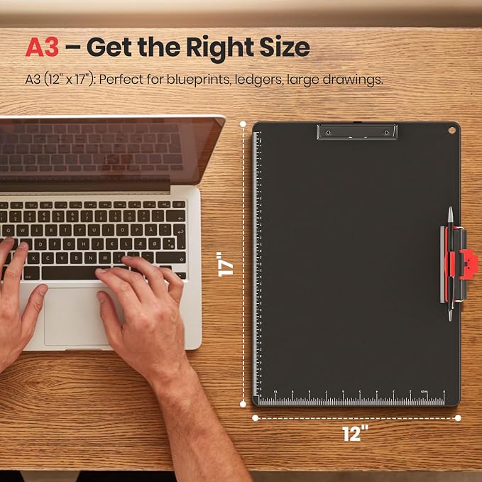 Clipboard with Pen Holder, Aluminum Protection Edge, Dual Clips, A3 Size 11" x - Image 7