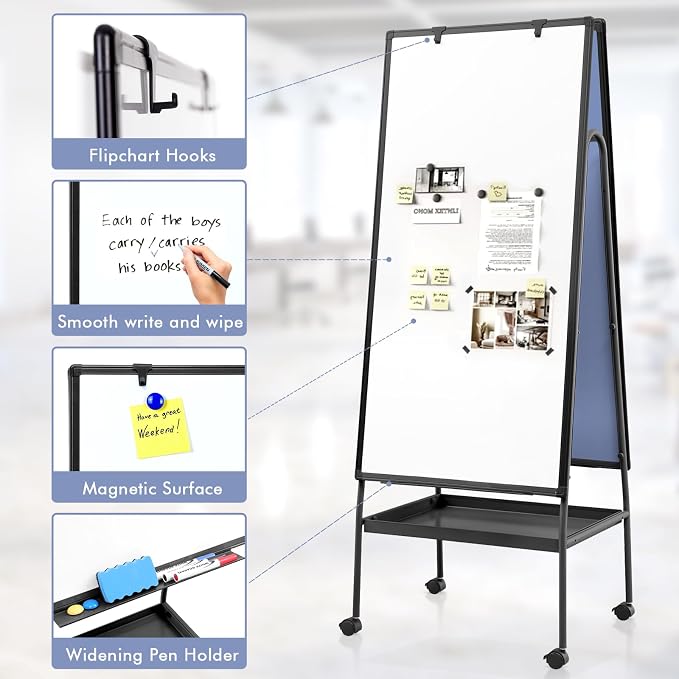 MAKELLO Rolling Whiteboard on Wheels 48x24 in, Double Sided Mobile White Board - Image 3