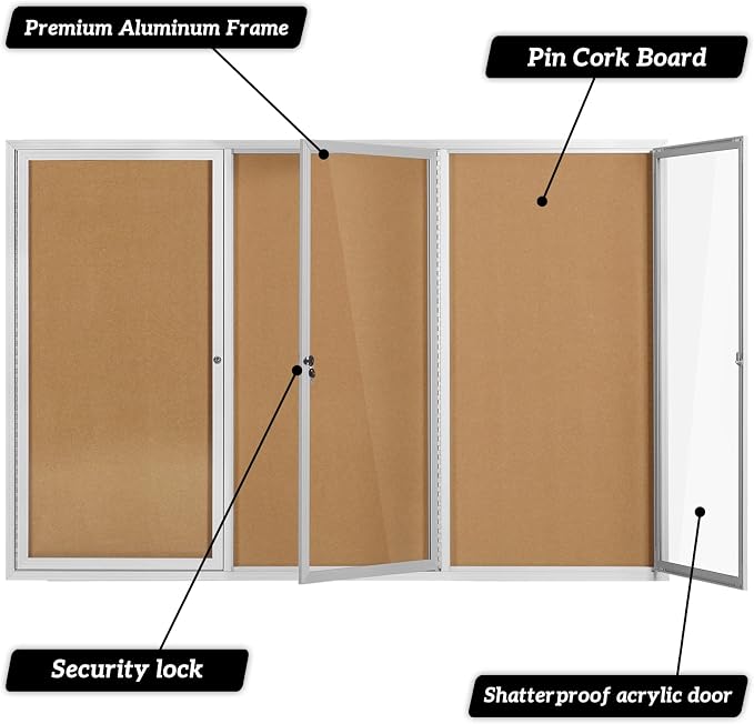 INNOVART Enclosed Bulletin Board 72”x48”, Lockable Cork Noticeboard - Image 3