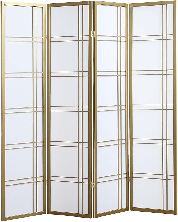NicBex Room Divider 4 Panel Room Dividers with Paper-Looking Partition Room Dividers and Folding Privacy Screens Wall Divider for Home, Office, Room Separation,72" W x 1" D x 70" H, White+Gold-DeskLoop Office
