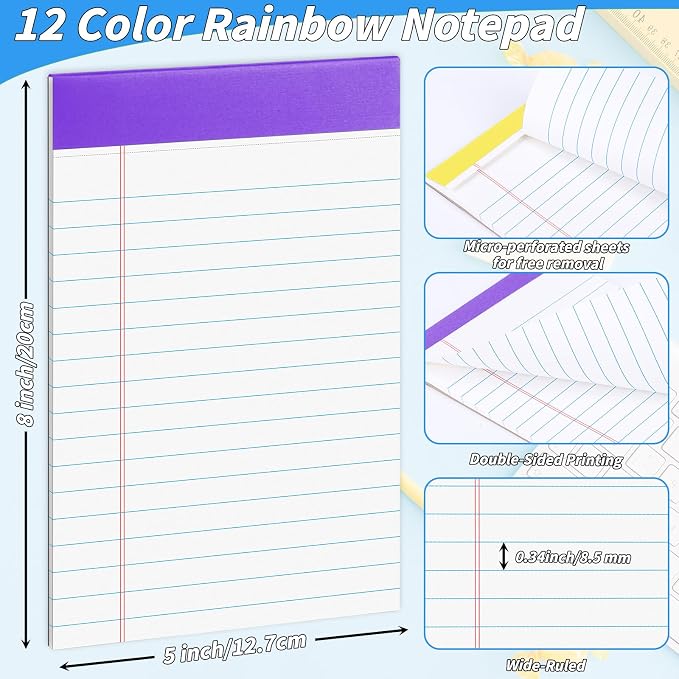 36 Pack Legal Pads Bulk, 5x8 Inch Rainbow Notepad, Note Pads Wide Ruled - Image 2