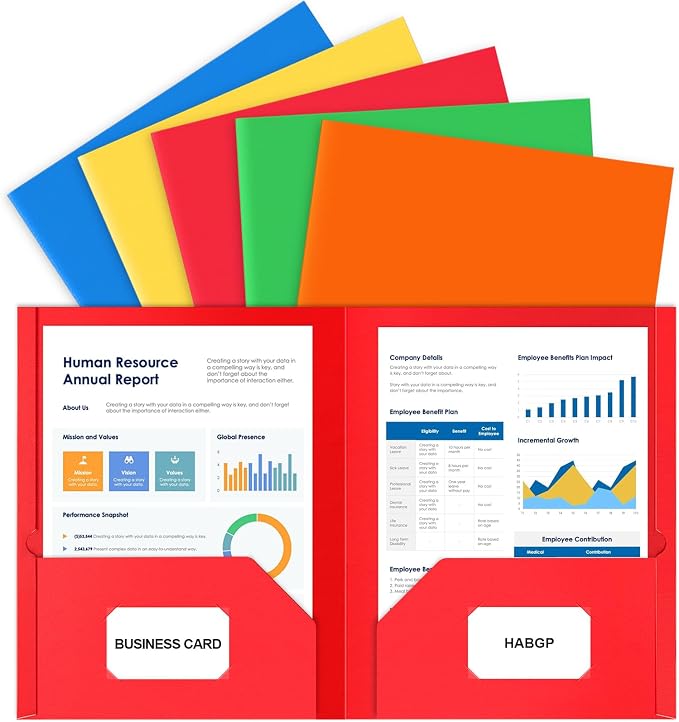 HABGP 5 Pcs File Folders with Pockets, Paper Colored File Folders by HABGP