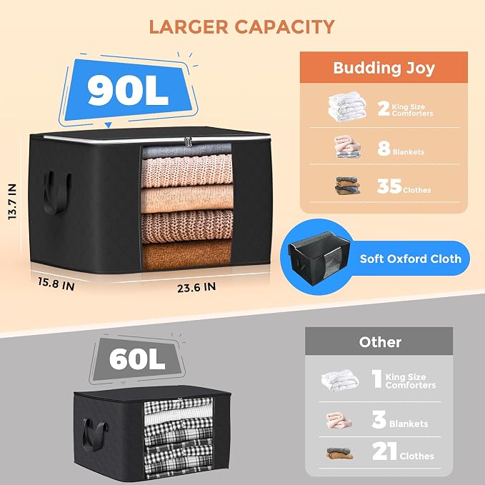 Large Storage Bags, 6 Pack Clothes Storage Bins Foldable Closet Organizers - Image 2