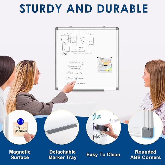 24"x24" Magnetic Whiteboard Wall Mount Dry Erase Board for Home Office, Dorm Room, Cubicle | Square White Board | Space-Saving White Board