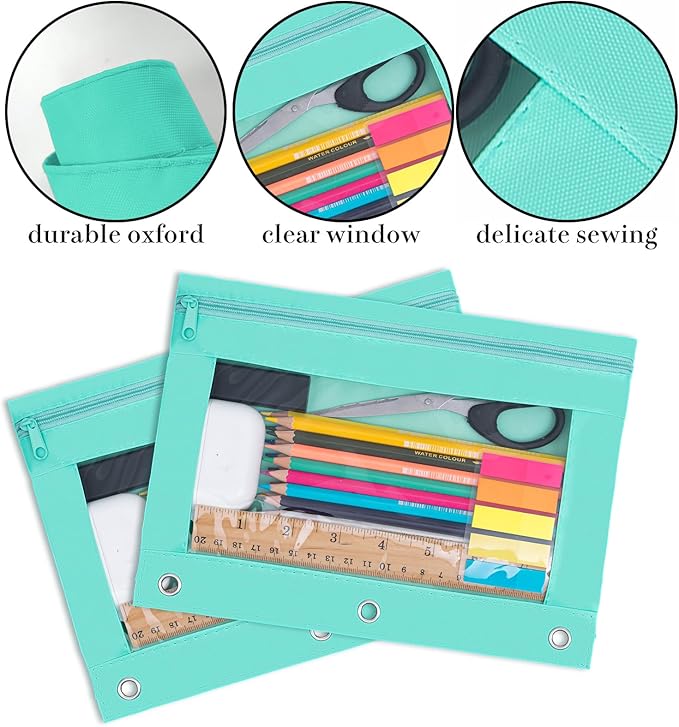 YoeeJob Pencil Pouch for 3 Ring Binder, Zipper Binder Pencil Pouches Bulk, Pencil Case with Clear Window for College, Office, Pale Lake Orchid, 24 Packs-DeskLoop Office