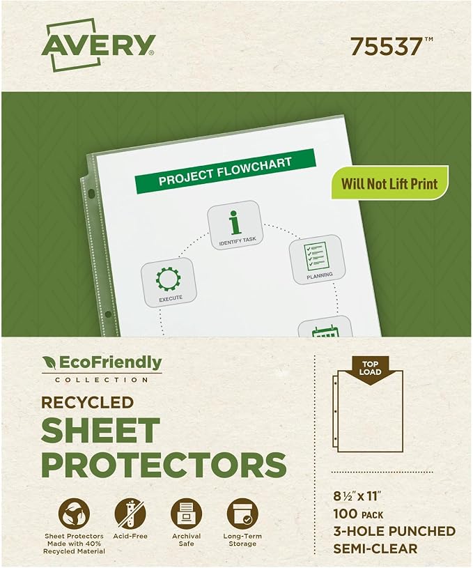 Avery EcoFriendly Recycled Economy Sheet Protectors, Semi-Clear, Top Load by Avery
