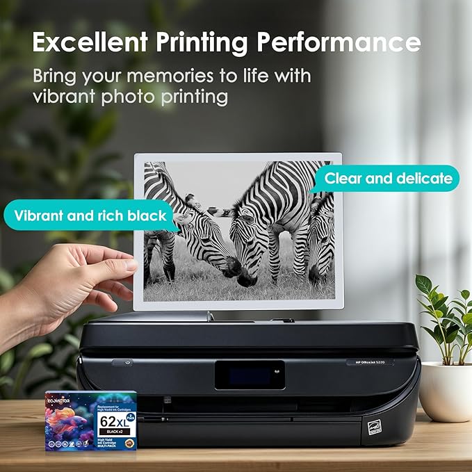 EcoVictor Remanufactured 62XL Ink Cartridges (2 Black) Compatible for HP Ink 62 62XL HP62 for Envy 5540 5542 5545 5640 5642 5660 5665 7640 7645 OfficeJet 5740 5742 5745 8000 8040 200 250 Printer 62 XL-DeskLoop Office