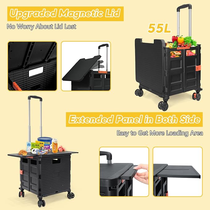 FELICON SELORSS Folding Utility Cart Portable Rolling Crate Handcart-Black | - Image 3