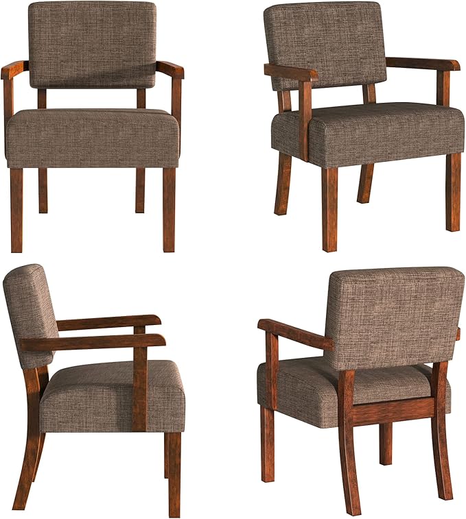 Accent Chair Set of 2 with Table, Living Room Chairs with Soft Seat & Armrests for Living Room Bedroom Reading Room Waiting Room (Brown), (AC01)-DeskLoop Office
