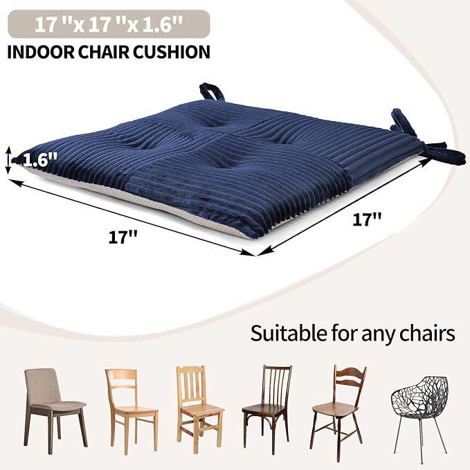 Office Stacking Chair Cushions 4 Pack, Corduroy High Density Foam Kitchen Seat - Image 4