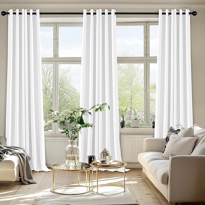 MIULEE Pure White Curtains for Bedroom Living Room 90 Inches Long 2 Panels, Thermal Insulated Room Darkening Drapes Grommet Top Noise Reducing Window Treatments 40x90 Inch-DeskLoop Office