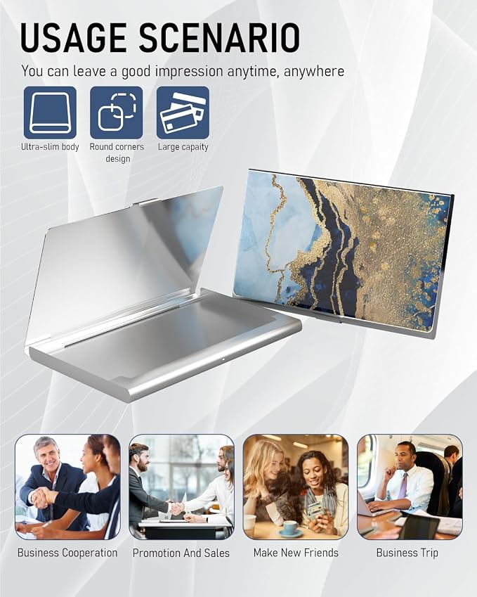 Business Card Metal Slim Organizer, Professional Stainless Steel Square Pocket - Image 6