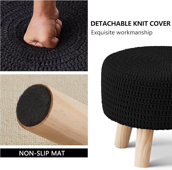 Wimarsbon Small Ottomans, 100% Hand Knitted Pouf Ottoman, Round Footrest - Image 6