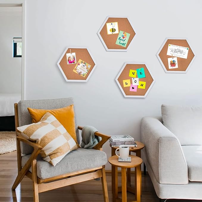 Cork Bulletin Board Hexagon White, Small Framed Corkboard Tiles - Image 7