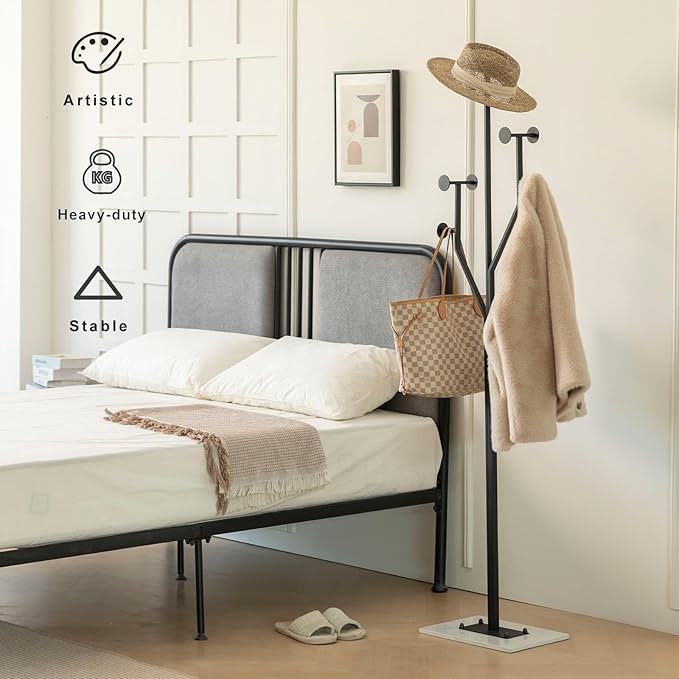 Heavy Duty Coat Rack Tree-shaped Metal Freestanding Coat Tree with Sturdy Marble Base Corner Coat Rack for Bedroom Entryway Hallway 14.96 x 10.24 x 68.9 Inches (Black)-DeskLoop Office