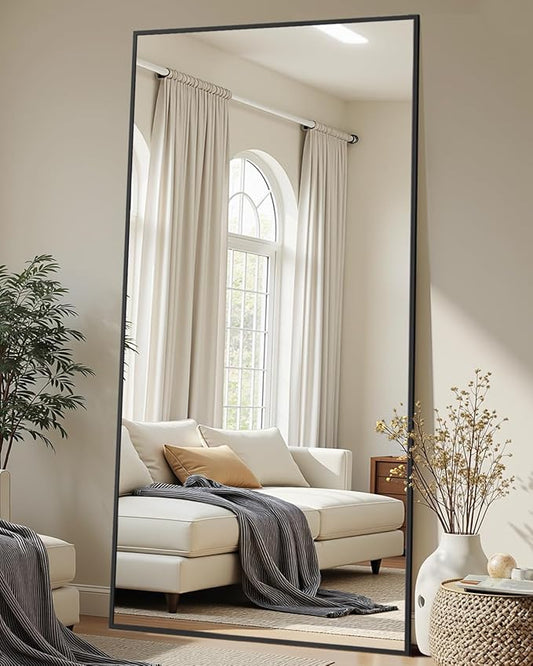 Full-Length Floor Mirror with Stand, 71"x32" Rectangle Style Full Body Standing Mirror for Bedroom, Living Room, Gym, Dorm - Shatter-Resistant & Easy Assembly, Black-DeskLoop Office