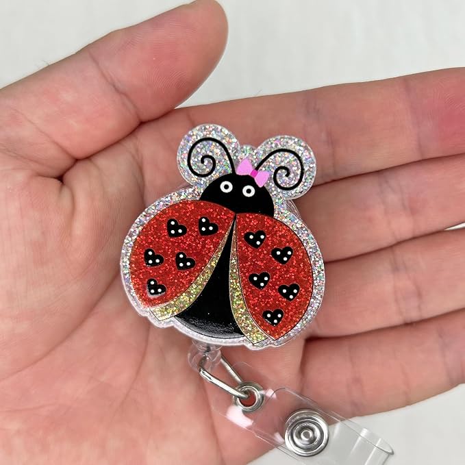 Glitter Ladybug Badge Reel Retractable - Image 3