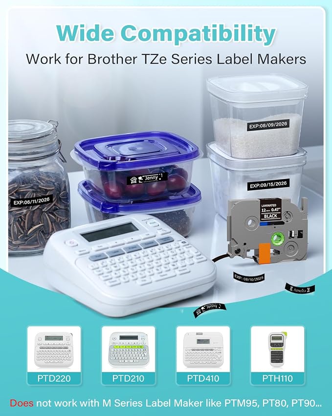 TZe-335 Replacement for Brother Label Maker Tape 12mm 0.47 Black | TZe TZ Tape - Image 2
