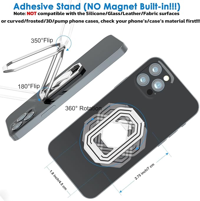 Phone Ring Holder Finger Kickstand, Upgraded 360° Rotation Metal Phone Grip - Image 3