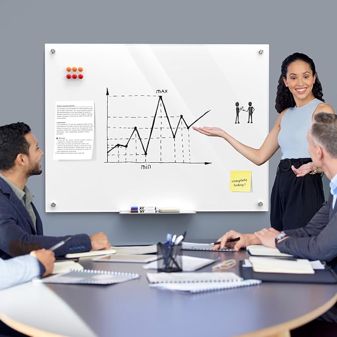 MaxGear 48" x 36" Glass Whiteboard Wall Mounted - Image 2