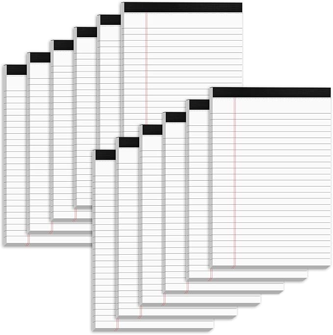 5" x 8" Note Pads 12 Pack of Legal Pads 30 Sheets Notepad College Ruled Small Writing Pads Perforated Pages Paper Pads 80GSM Heavyweight Paper Note Pads for Home, Office, or School-DeskLoop Office