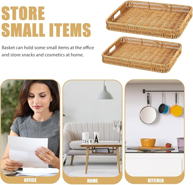 2 Pack Rectangle Rattan Serving Trays - Image 2