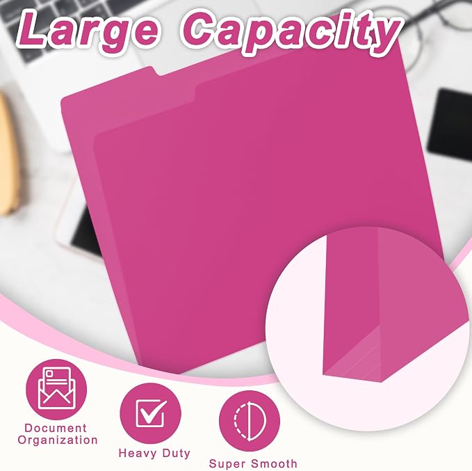 100 Packs Pink File Folder, 1/3-Cut Tabs, Manilla File Folders Letter Size - Image 8