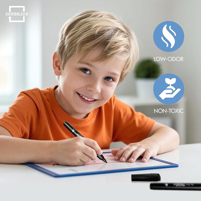 Scribbledo 4 Pack Fine Tip Dry Erase Markers Black Low-Odor Whiteboard Markers - Image 7